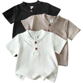 Baby Boys 3 Pack Short Sleeve Henley Tees Shirts Tops for 6M-3Y | Toddler Solid Button Tee Shirt, Casual Summer Clothes in Saudi Arabia