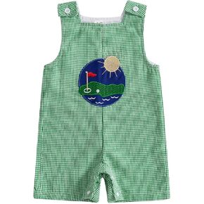 Baby Boy Romper Fashion Sleeveless Round Neck Golf/Crab Embroidery Plaid Jumpsuit Newborn Playsuit in Kuwait