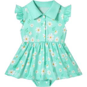 YALLET Baby Girl Dress Flutter Sleeves Polo Collar Newborn Infant Dresses Snap Button Romper Cute Print for Photos Daily Wear in Kuwait