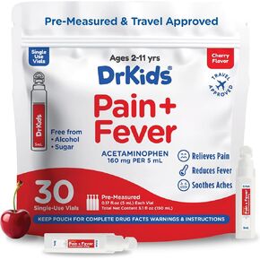 Dr. Kids Children's Pain and Fever Acetaminophen, Pre-Measured Single-Use Vials, Free from, Travel Compliant, 3.4 Fl Oz (20 Count) in Saudi Arabia