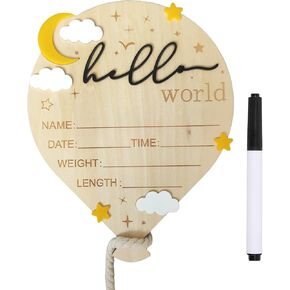 Baby Announcement Sign, ​5.9 Inch Wooden Hello World Newborn Signs, Birth Announcement Sign, Hot Air Balloon and Moon Decoration, Welcome Newborn Arrival to World, Hospital Nursery for Baby (Navy) in Saudi Arabia