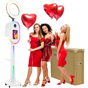 Photo Booth for iPad 10.2" 10.9" 11" 12.9" 13" for Camera Dualuse Selfie Station Shell Stand APP Control RGB Ring Light Music Sync Light Box Photobooth Machine with Flight Case for Rental in Saudi Arabia