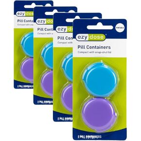 EZY DOSE Fashion Daily Round, Portable On-The-Go Pocket Pharmacy, Pill Box, Organizer and Vitamin Containers, Snap Shut Lids, Perfect For Traveling, Color May Vary in Kuwait