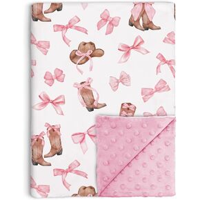 Coquette Boots Bows Baby Blanket for Girls, Soft Double Layer Minky with Dotted Backing, Western Cowgirl Theme Toddler Nursery, Newborn Infant Toddler Crib Bedding, Receiving Blankets, 30"x40" in Kuwait