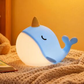 Narwhal Night Light for Kids, Portable Squishy Kawaii Lamp, USB Rechargeable Silicone LED Dimmable RGB Ocean Lamp with Timer, Birthday Cute Gifts for Boys Girls Bedroom/Nursery Decor in Saudi Arabia