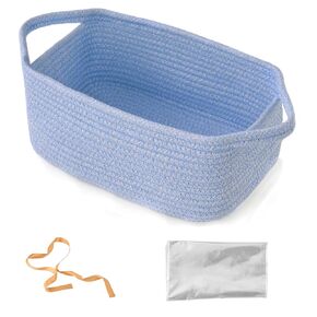 Small Woven Gift Basket Empty with Bag & Ribbon - Gifts for Mom, Baby Shower, Birthdays & Raffle - Cotton Rope Storage Basket for Dog Toys or Shelf - 12"x8"x5", White in Kuwait