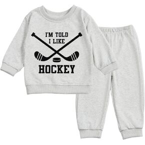 Toddler Baby I'M TOLD I LIKE HOCKEY Long Sleeve Sweatshirt Top Jogger Pants Set Cute Fall Winter Clothes Set in Kuwait