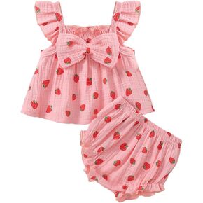 Baby Girl Summer Clothes Cute Ruffle Tops Dress Shorts Outfits Set Infant Toddler Shrit Bloomers Princess Outfit in Kuwait