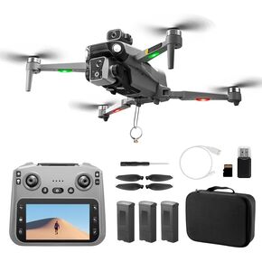 K19 GPS Drone with 4K Camera for Adults, RC Drone with 4.5" HD Screen on Controller, 60 Mins Flight, Long Range Transmission, Follow Me, Auto Return, Brushless Motor, Obstacle Avoidance, Lightweight and Foldable Quadcopter for Beginner Gifts Toy in Kuwait