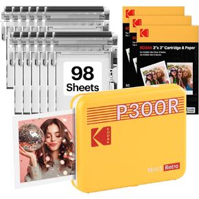 KODAK Mini 3 Retro 3x3'' Portable Photo Printer, 98 Sheets, Bluetooth Smartphone Printer for iPhone & Android, Instant Color Prints, 4PASS Dye Sublimation, Yellow in Kuwait