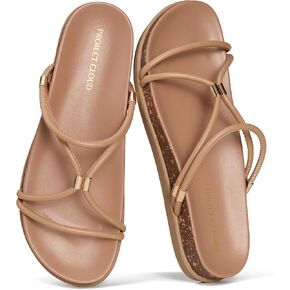 Project Cloud Sandals للنساء أنيقة مع نعل داخلي قطيفة وناعمة - صنادل بأشرطة مضادة للانزلاق للنساء 2026 - شرائح خفيفة الوزن للأحذية النسائية - صنادل نسائية أنيقة (FLOAT، TAN، 8.5M) in Kuwait