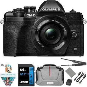 OM Digital Solutions OM-D E-M10 Mark IV 20MP Camera with M.Zuiko ED 14-42mm Lens Bundle with Lexar Premium PRO 64GB Memory Card + Deco Essentials Camera Bag + Corel Photo Video Suite in Kuwait
