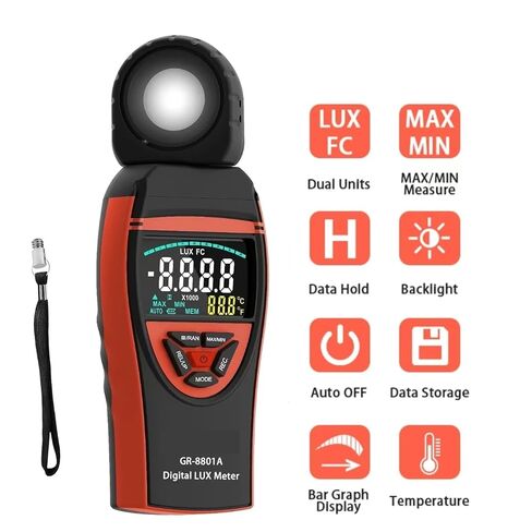 Professional Digital Light Meter 0.1-400,000 Lux/40,000 FC Range，270° Rotating Sensor Head ，Dual-Color Backlit Display in Kuwait