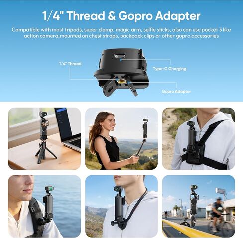 Quick Release Mini Tripod Stand Handle Kit for DJI Osmo Pocket 3 4/Xtra Muse w Charging Adapter Base, Action Camera Adapter & 1/4 Screw Hole for Pocket 3 4 Accessories Tripod/Magic Arm/Clamp Mount in Kuwait