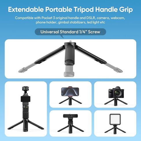 Quick Release Mini Tripod Stand Handle Kit for DJI Osmo Pocket 3 4/Xtra Muse w Charging Adapter Base, Action Camera Adapter & 1/4 Screw Hole for Pocket 3 4 Accessories Tripod/Magic Arm/Clamp Mount in Kuwait