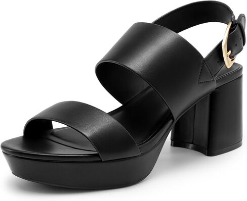 صنادل DREAM PAIRS النسائية المريحة بكعب مكتنز - كعب سميك مع إبزيم قابل للتعديل، أنيق ومريح للارتداء اليومي والعمل والمناسبات الخاصة بالحفلات in Kuwait