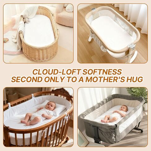 2-Pack Fitted Bassinet Sheets for Baby Girl Boy - Soft Waterproof Breathable Bassinet Mattress Protector, Compatible with Hourglass, Moses Basket, and Oval & Standard Rectangle Bassinet Mattresses in Kuwait