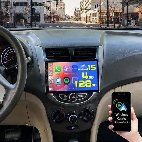 [4+128G] ستيريو سيارة Android 15 لسيارة Hyundai Accent 2012-2017، Hikity 9 بوصة راديو شاشة تعمل باللمس داخل الخلية مع Carplay لاسلكي Android Auto 5G WiFi Bluetooth 5.0 Mirror Link GPS SWC FM/RDS/EQ كاميرا احتياطية + ميكروفون in Saudi Arabia