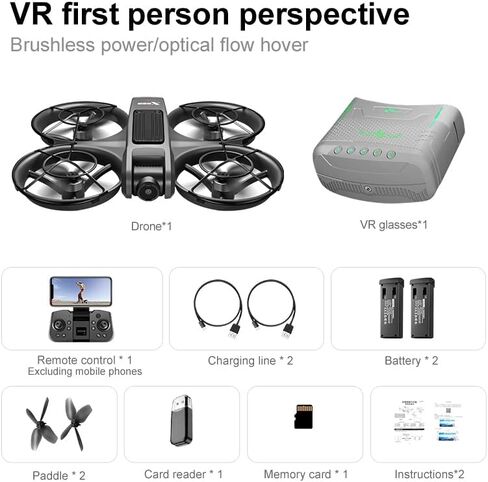 VR FPV Drone, Experience First-Person View Flight, Comes With a VR Goggle Kit and Remote Controller. The Drone Features a Full Propeller Protection Guard and Collision-Resistant Structure, Making It Easy to Operate and Perfect for Beginners. Equipped With in Kuwait