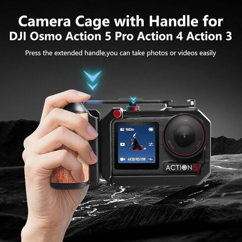 قفص كاميرا تصوير عمودي مع مقبض جانبي متوافق مع DJI OSMO Action 5 Pro Action 4 Action 3، قفص من النوع المنفصل ومقبض يدوي مع شريط تمديد مصراع متأرجح وحامل حذاء بارد مدمج in Kuwait