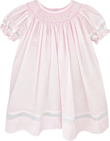 Petit Ami Baby Girls’ Smocked Daygown with Voile Insert, Preemie, Pink in Kuwait