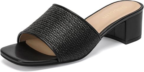 Women's Raffia Heeled Slide Sandals, Woven Square Open Toe Slip On Mules with Low Block Heel Dressy Summer Slide Sandals in Kuwait