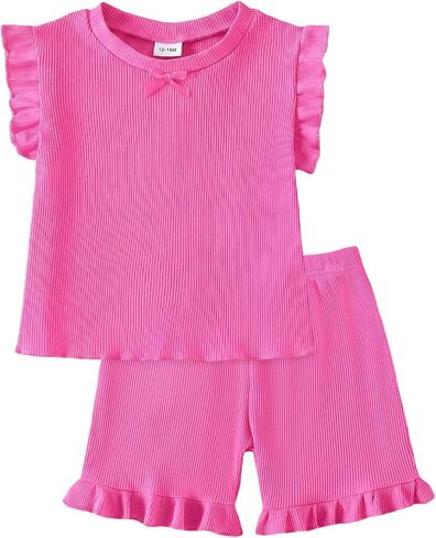Baby Girl Clothes Toddler Summer Outfits Cute Ruffle Sleeveless Tops + Elastic Waist Shorts Set 2Pcs 1-5 Years Old in Saudi Arabia