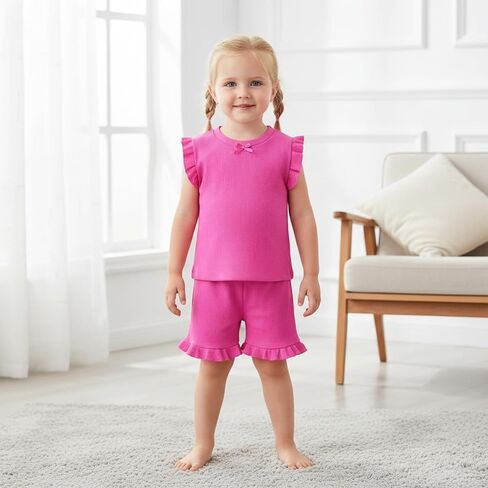 Baby Girl Clothes Toddler Summer Outfits Cute Ruffle Sleeveless Tops + Elastic Waist Shorts Set 2Pcs 1-5 Years Old in Saudi Arabia