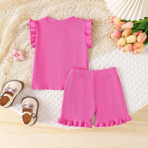 Baby Girl Clothes Toddler Summer Outfits Cute Ruffle Sleeveless Tops + Elastic Waist Shorts Set 2Pcs 1-5 Years Old in Saudi Arabia