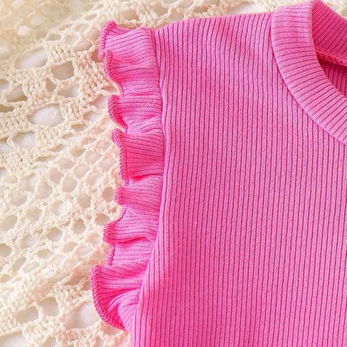 Baby Girl Clothes Toddler Summer Outfits Cute Ruffle Sleeveless Tops + Elastic Waist Shorts Set 2Pcs 1-5 Years Old in Saudi Arabia