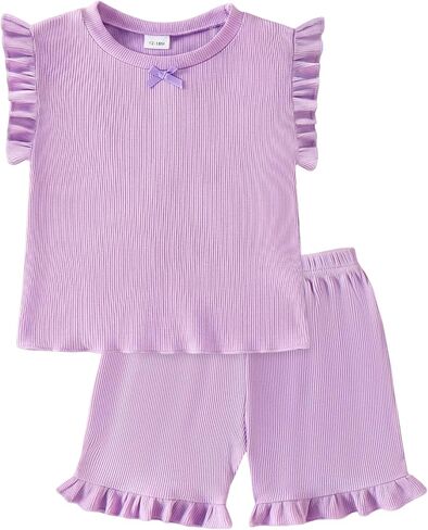 Baby Girl Clothes Toddler Summer Outfits Cute Ruffle Sleeveless Tops + Elastic Waist Shorts Set 2Pcs 1-5 Years Old in Saudi Arabia