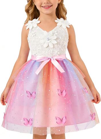 Girls Tutu Sleeveless Dress Kids Bow V Neck Tulle Skirt Outfits Toddler Girls Summer Princess Party Puffy Tulle Dresses 3-10T in Saudi Arabia
