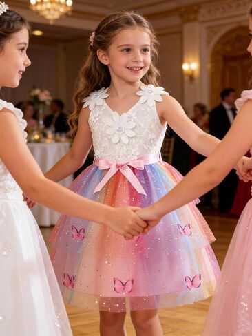 Girls Tutu Sleeveless Dress Kids Bow V Neck Tulle Skirt Outfits Toddler Girls Summer Princess Party Puffy Tulle Dresses 3-10T in Saudi Arabia