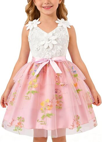 Girls Tutu Sleeveless Dress Kids Bow V Neck Tulle Skirt Outfits Toddler Girls Summer Princess Party Puffy Tulle Dresses 3-10T in Saudi Arabia