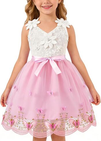 Girls Tutu Sleeveless Dress Kids Bow V Neck Tulle Skirt Outfits Toddler Girls Summer Princess Party Puffy Tulle Dresses 3-10T in Saudi Arabia
