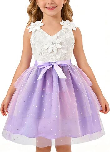 Girls Tutu Sleeveless Dress Kids Bow V Neck Tulle Skirt Outfits Toddler Girls Summer Princess Party Puffy Tulle Dresses 3-10T in Saudi Arabia