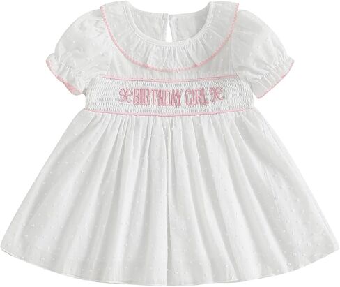 Toddler Baby Girl First Second Birthday Outfit Puff Sleeve Embroidery Smocked Dress Summer Party Princess Dress in Saudi Arabia