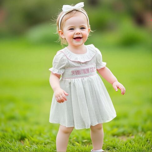 Toddler Baby Girl First Second Birthday Outfit Puff Sleeve Embroidery Smocked Dress Summer Party Princess Dress in Saudi Arabia