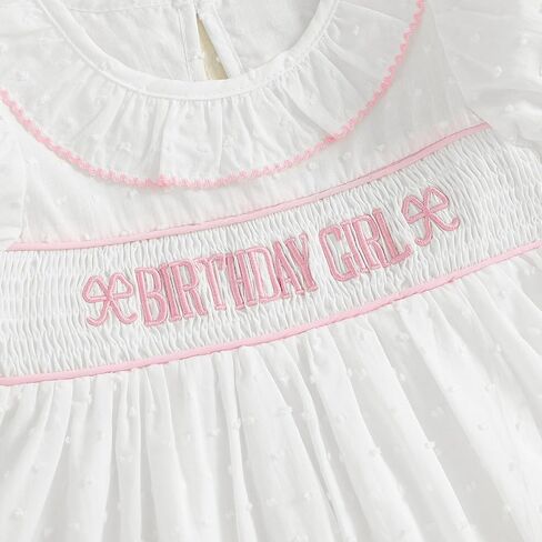 Toddler Baby Girl First Second Birthday Outfit Puff Sleeve Embroidery Smocked Dress Summer Party Princess Dress in Saudi Arabia