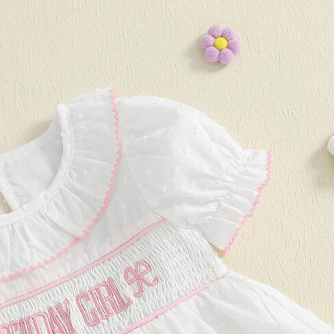 Toddler Baby Girl First Second Birthday Outfit Puff Sleeve Embroidery Smocked Dress Summer Party Princess Dress in Saudi Arabia