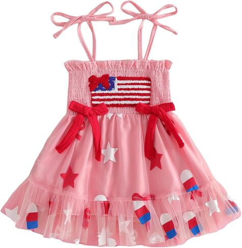 FYBITBO 4th of July Todddler Girls Outfit Strars Stripes Spaghetti Strap Little Girl Dress Kids Independence Day Clothes in Saudi Arabia