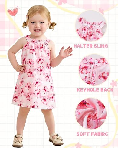 sweetabby Toddler Baby Girl Clothes Ruffle Sleeveless Dress Infant Halter Beach Sundress Summer Outfits Toddler Dress in Saudi Arabia