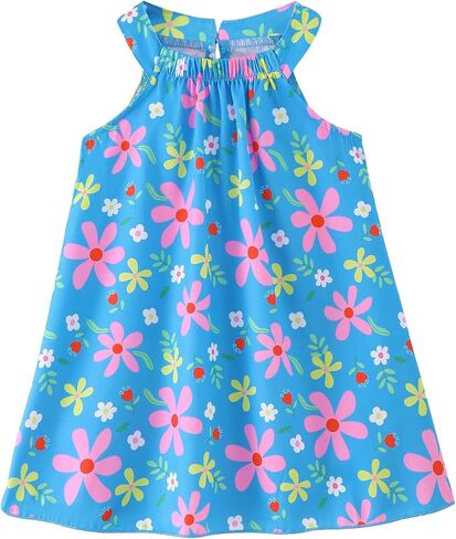 sweetabby Toddler Baby Girl Clothes Ruffle Sleeveless Dress Infant Halter Beach Sundress Summer Outfits Toddler Dress in Saudi Arabia