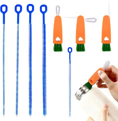 7pcs Reusable Straw Cleaning Set 4 Multi-Size White Brushes & 3 Multifunctional 3-in-1 Cup Lid Gap Cleaners for Bottles Mugs Accessories in Kuwait