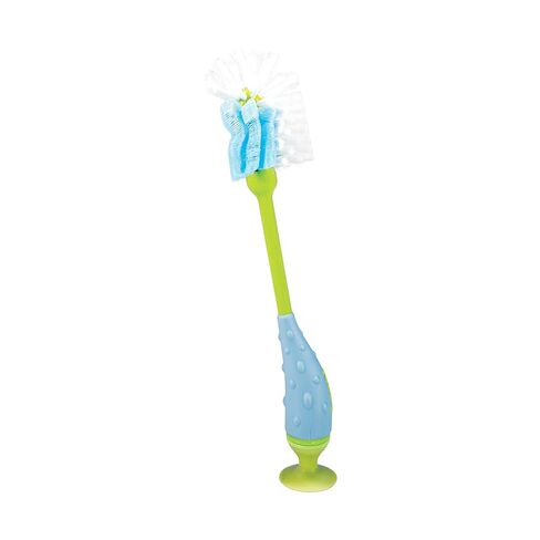 Nuby 2-in-1 Bottle and Nipple Cleaning Brush with Suction Base, Blue/Green in Kuwait