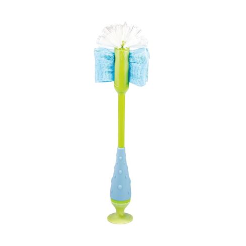 Nuby 2-in-1 Bottle and Nipple Cleaning Brush with Suction Base, Blue/Green in Kuwait