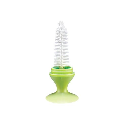 Nuby 2-in-1 Bottle and Nipple Cleaning Brush with Suction Base, Blue/Green in Kuwait