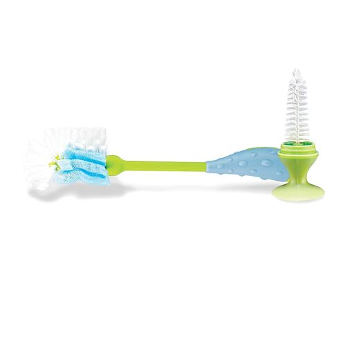Nuby 2-in-1 Bottle and Nipple Cleaning Brush with Suction Base, Blue/Green in Kuwait