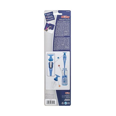 Nuby 2-in-1 Bottle and Nipple Cleaning Brush with Suction Base, Blue/Green in Kuwait