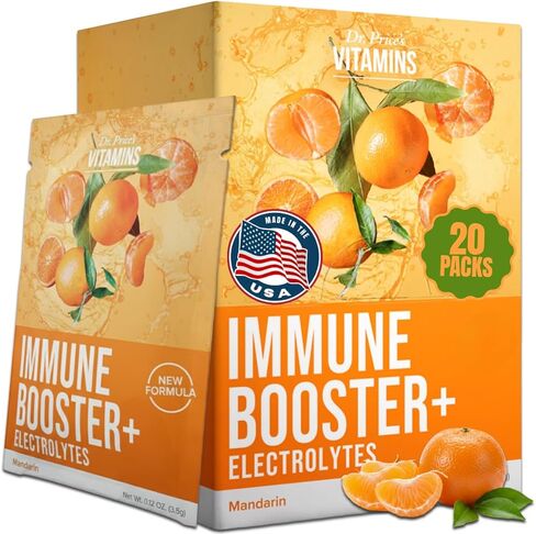 Immune Support Powder Supplement - Immune Boosters for Adults & Kids Plus Vitamin C Powder 1000mg, Zinc, No Sugar, Electrolytes Powder, Trace Minerals, L-Theanine - 20 Packets Mandarin Flavor in Saudi Arabia